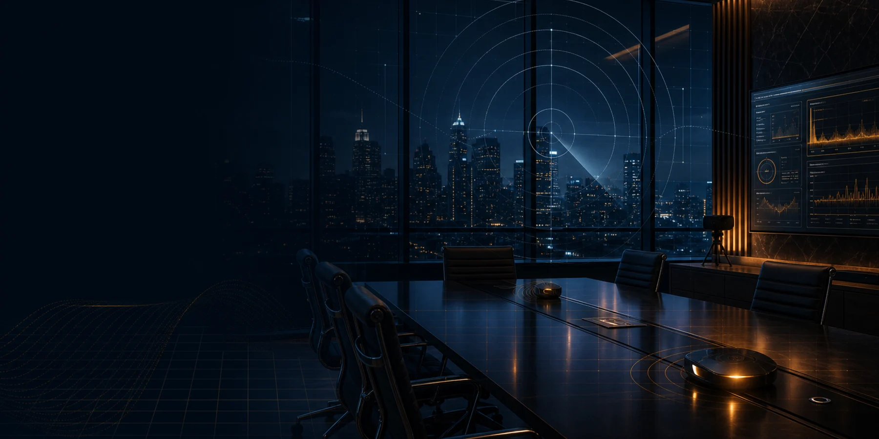 Executive conference room with technical surveillance countermeasure scanning interface